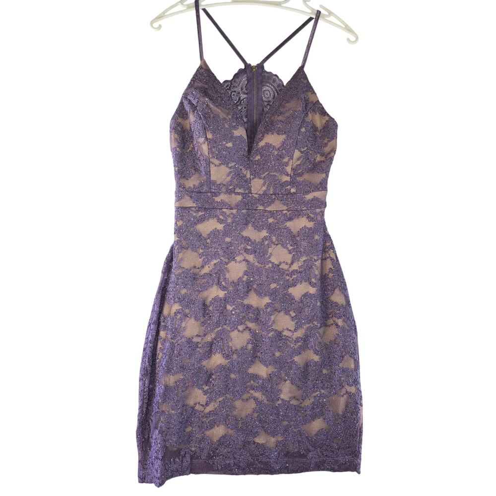 Coquette Honey and Rosie Purple Sparkly Lace Body Con Dress Size M